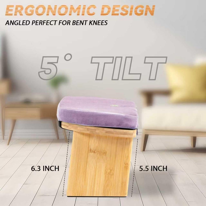 Estleys Meditation Bench, Bamboo Meditation Stool, Folding Kneeling Meditation Bench, Seiza Prayer Bench, Prayer Bench with Meditation Cushion, Kneeling Stool (Purple) - Image 4